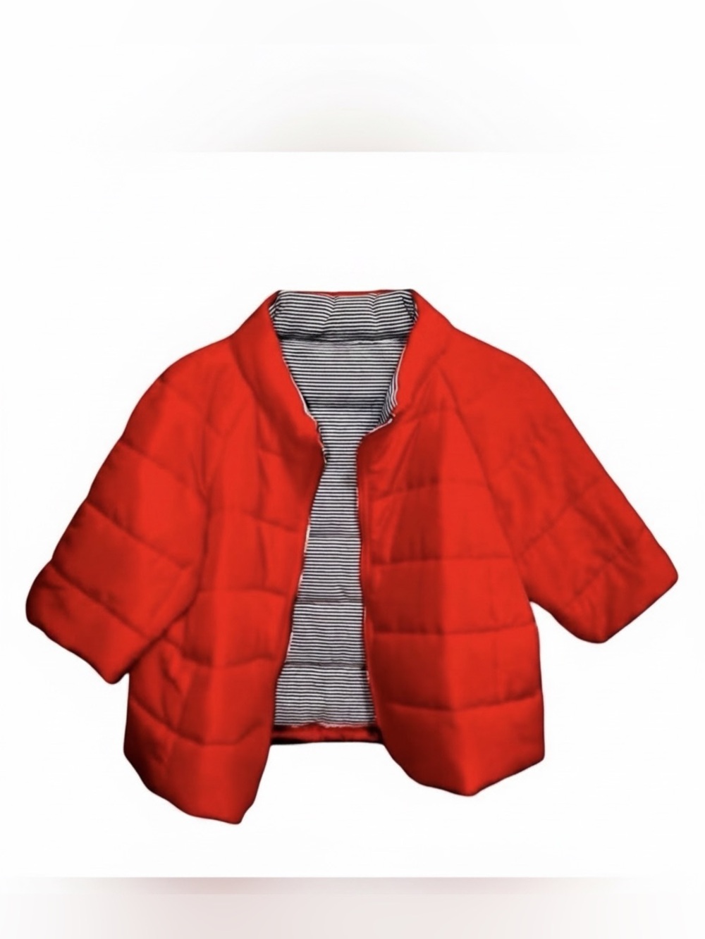 Chico’s Red Quilted Puffer Jacket – Gold Zip – Short Sleeve – Women’s Size 0